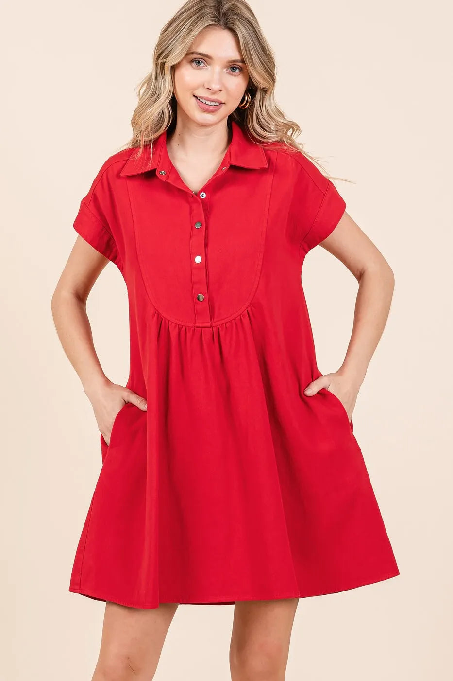 Image of Mittoshop Twill Short Sleeve Collared Mini Dress | Queeble.shop