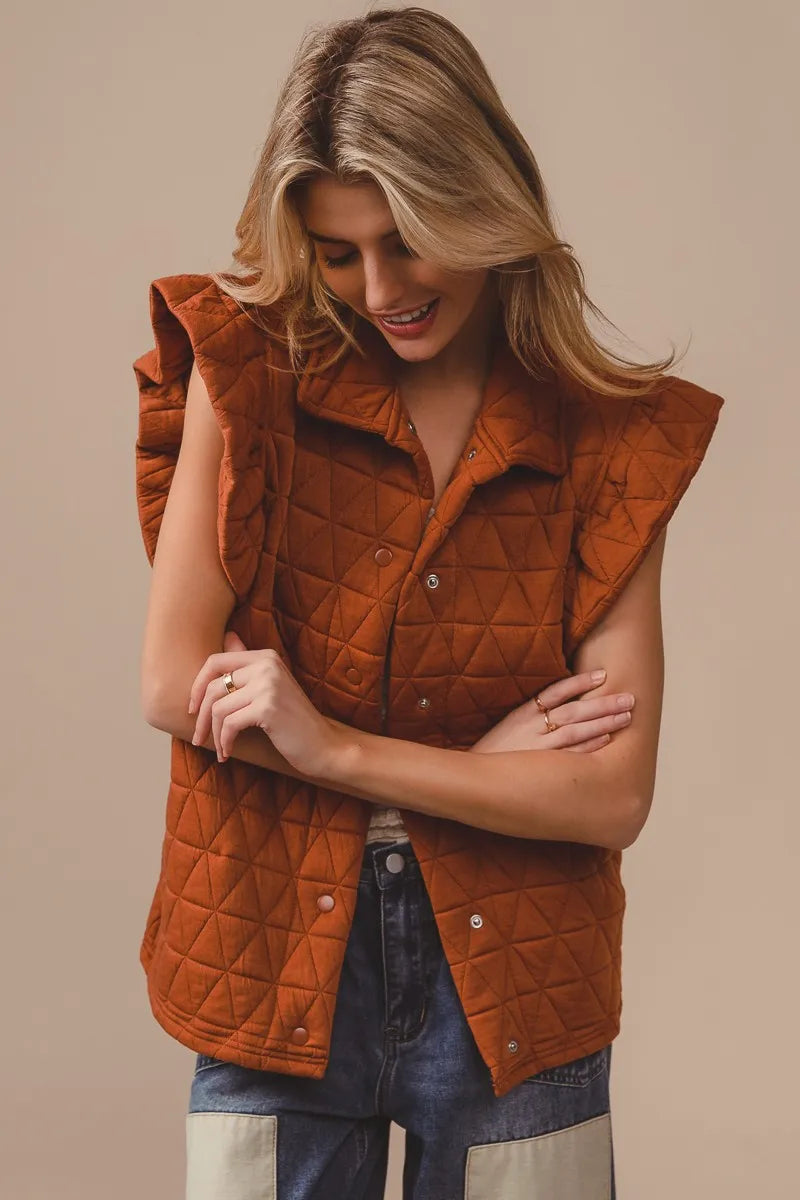 Image of BiBi Quilting Knit Ruffle Sleeve Vest | Queeble.shop