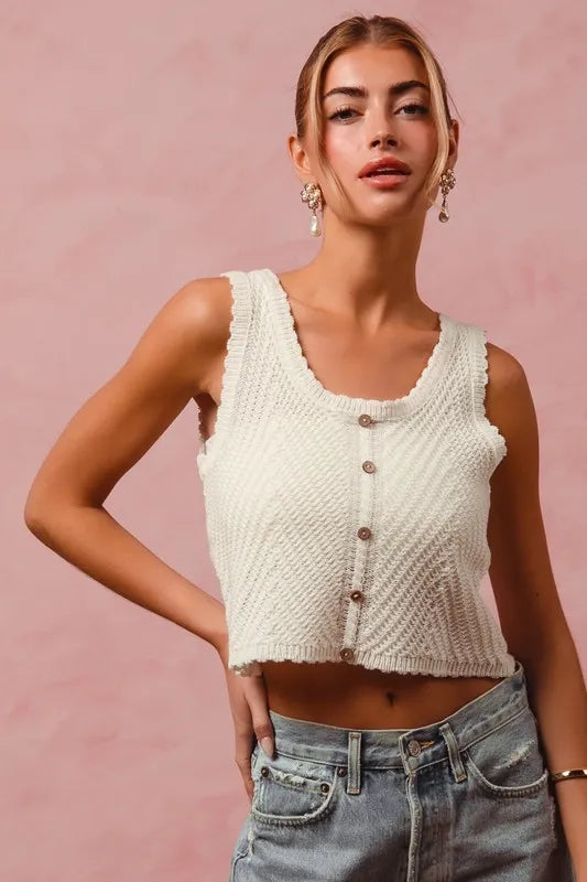 Image of SO ME Chevron Pattern Buttoned Front Lightweight Tank Top | Queeble.shop