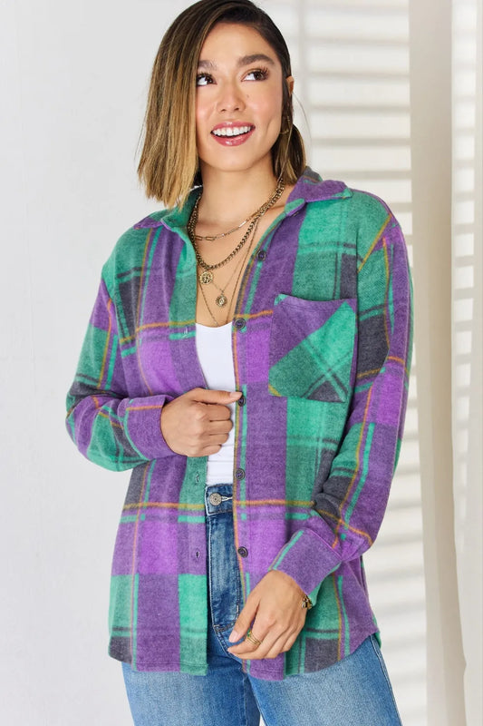 Image of Zenana Plaid Button Up Long Sleeve Shacket | Queeble.shop