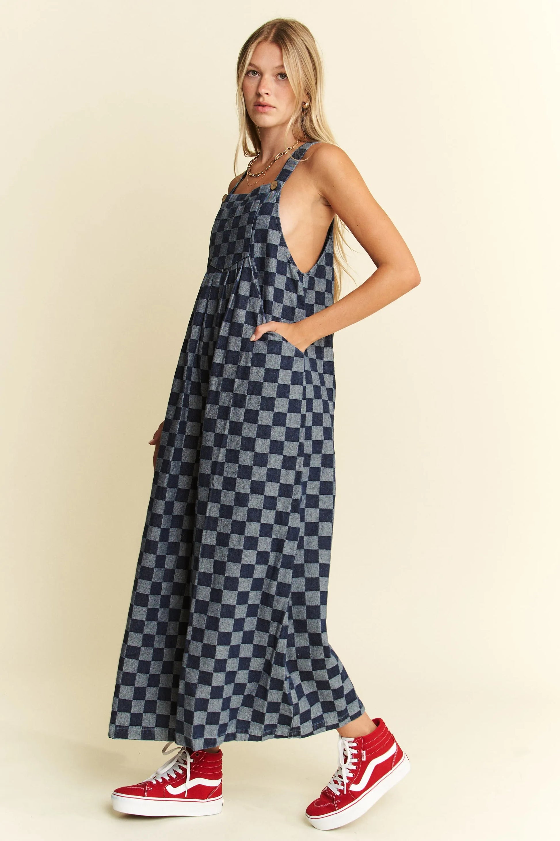 Image of Jade By Jane Denim Checkered Jumpsuit | Queeble.shop