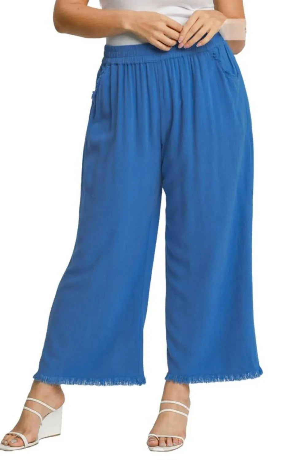 Image of Umgee Full Size Linen Blend Elastic Waistband Wide Leg Pants Plus Size | Queeble.shop