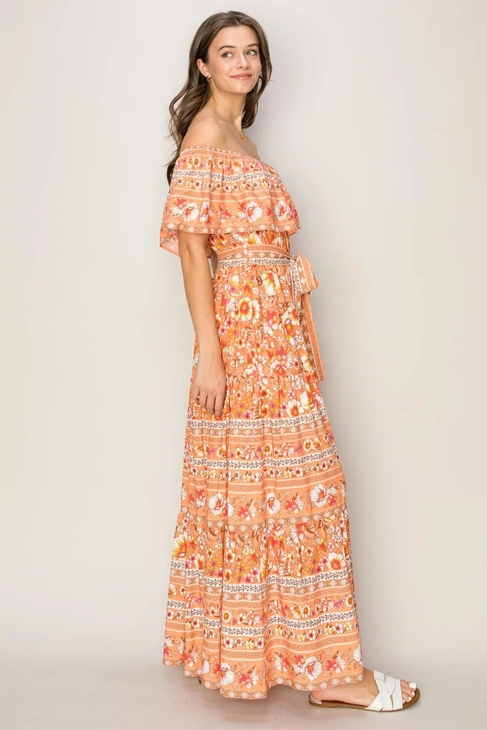 Image of HYFVE Floral Off-Shoulder Tie Front Maxi Dress | Queeble.shop