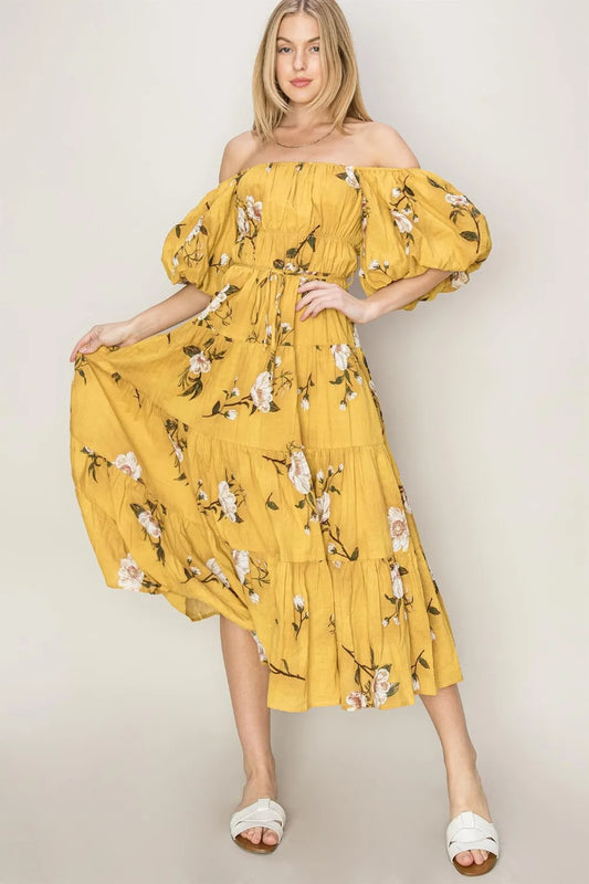 Image of HYFVE Floral Puff Sleeve Tiered Dress | Queeble.shop