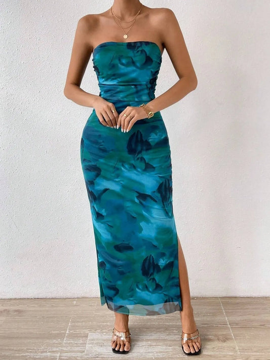 Image of Printed Side Slit Tube Dress | Queeble.shop