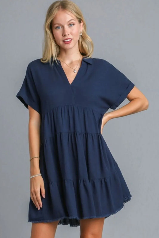Image of Umgee Full Size Raw Hem Folded Sleeve Tiered Dress Plus Size | Queeble.shop