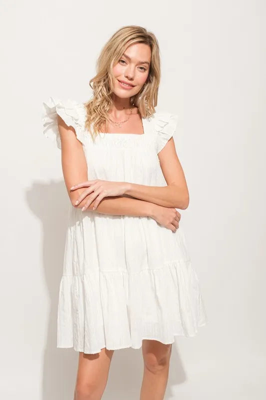 Image of And The Why Origami Pleating Ruffled Sleeve Tiered Dress | Queeble.shop