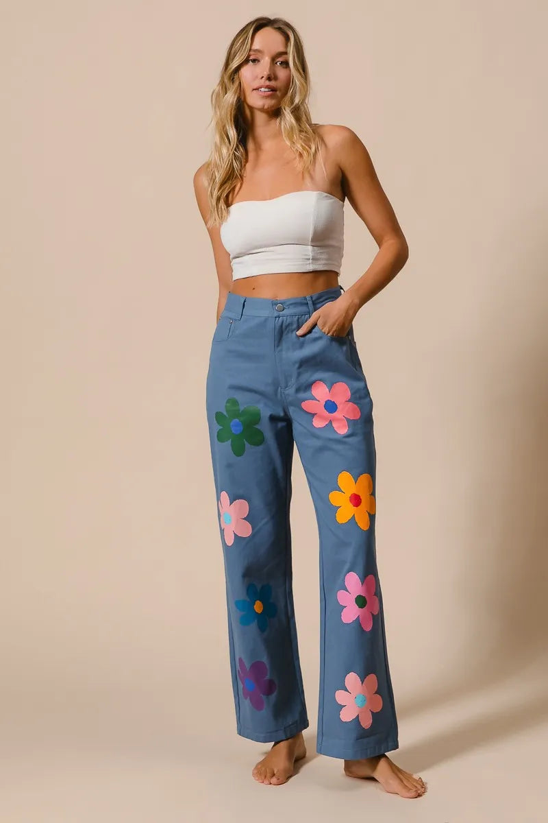 Image of BiBi Flower Print Straight Legs Pants | Queeble.shop