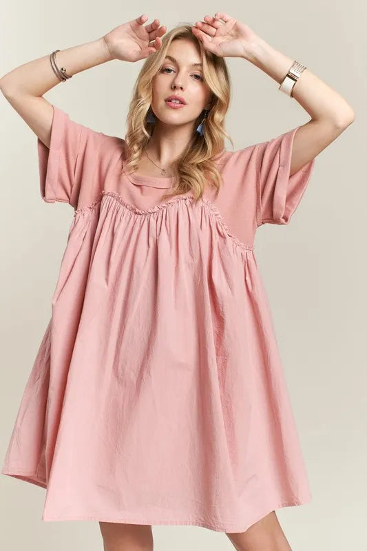 Image of ADORA Round Neck Half Sleeve Babydoll Dress | Queeble.shop