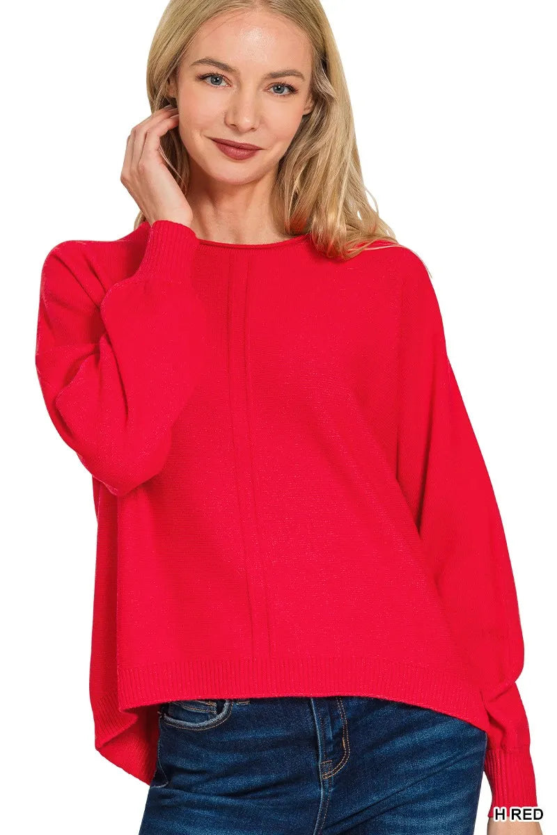 Image of Zenana Viscose Front Seam Round-Neck Sweater | Queeble.shop