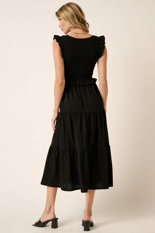 Image of Mittoshop Smocked Ruffled Tiered Midi Dress | Queeble.shop