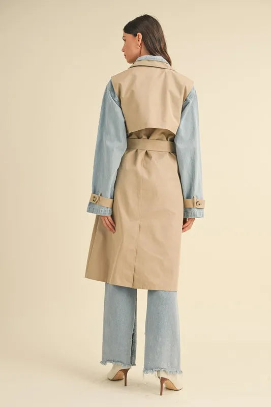 Image of MABLE Layered Look Trench Coat With Denim Jacket | Queeble.shop