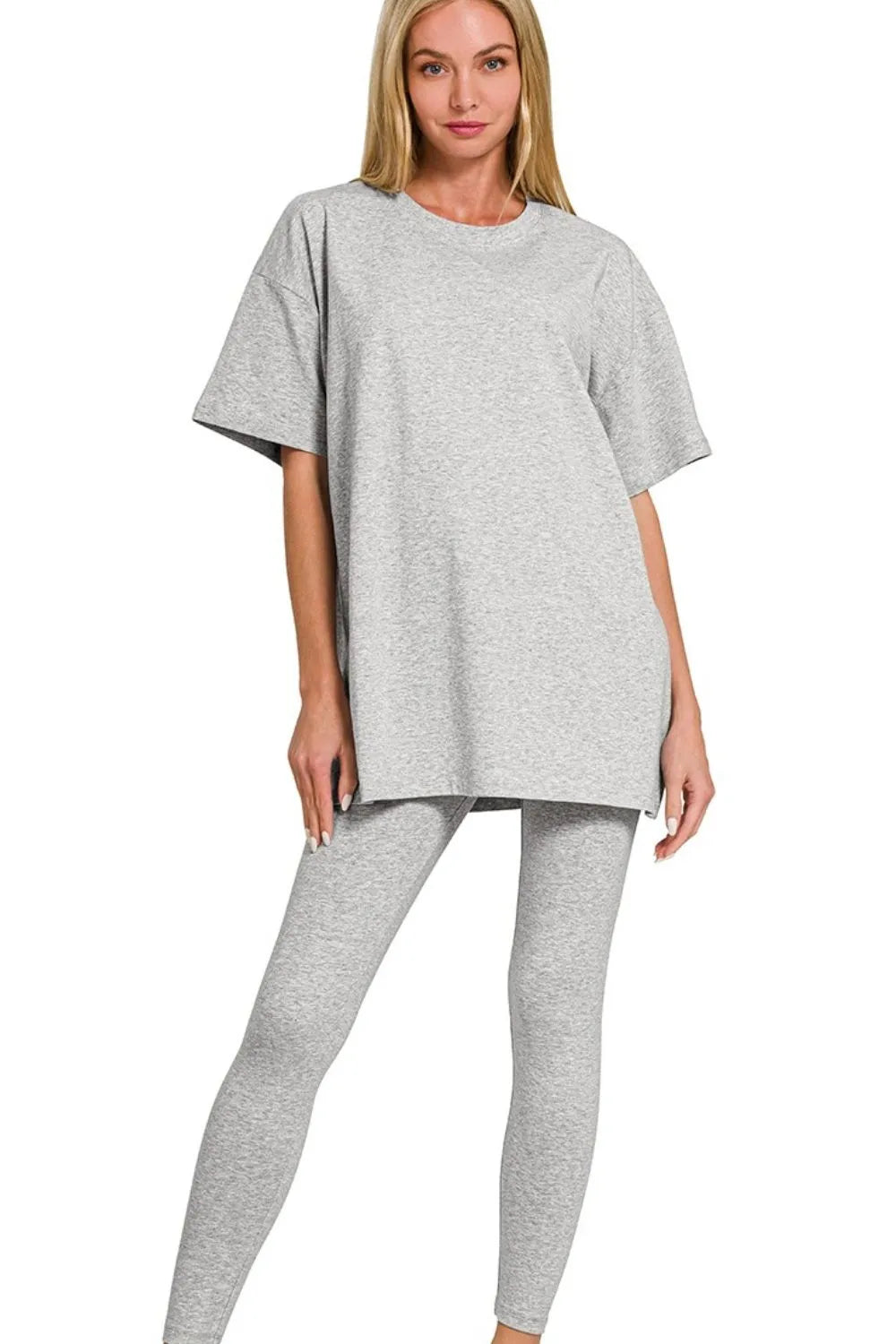 Image of Zenana Cotton Round Neck Top & Legging Set | Queeble.shop