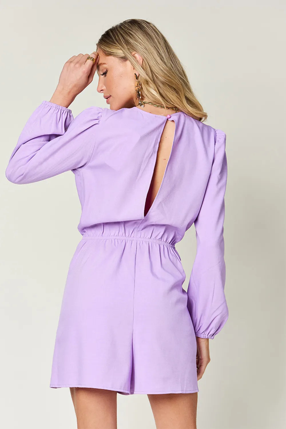 Image of Double Take Full Size Drawstring Long Sleeve Romper | Queeble.shop