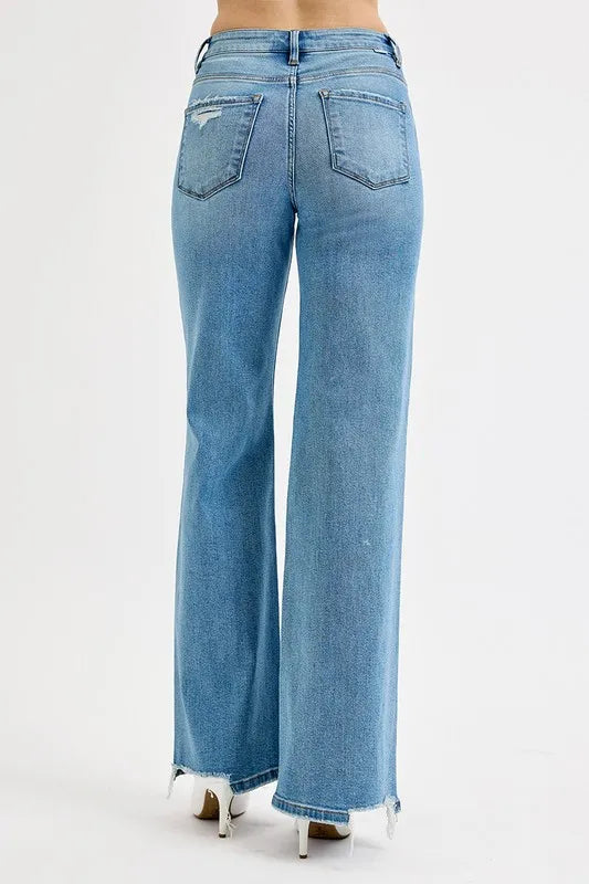 Image of RISEN Full Size Distressed Wide Leg Jeans Plus Size | Queeble.shop