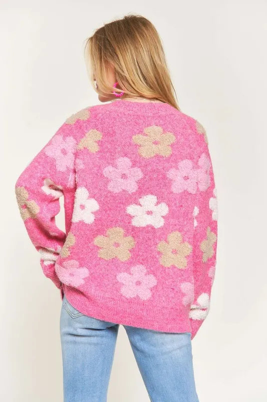 Image of ADORA Full Size Floral Popped 2-Tone Sweater Top Plus Size | Queeble.shop