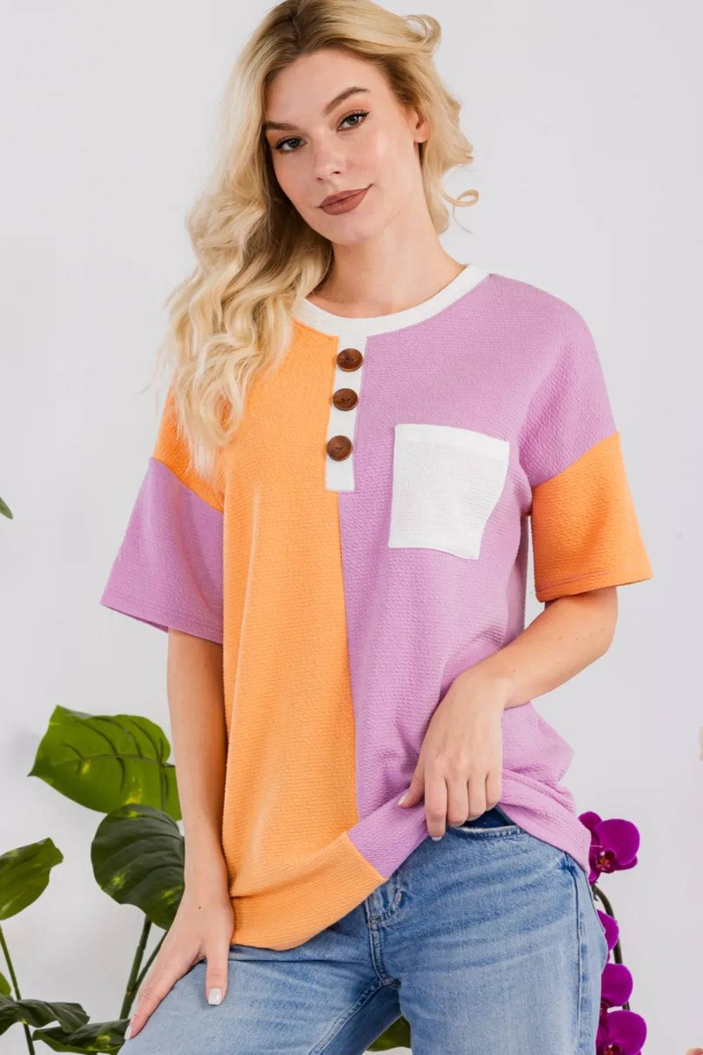 Image of Celeste Full Size Color Block Short Sleeve T-Shirt | Queeble.shop