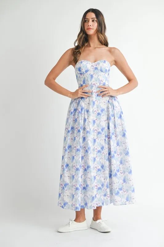 Image of MABLE Sweetheart Neckline Floral Printed Midi Dress | Queeble.shop