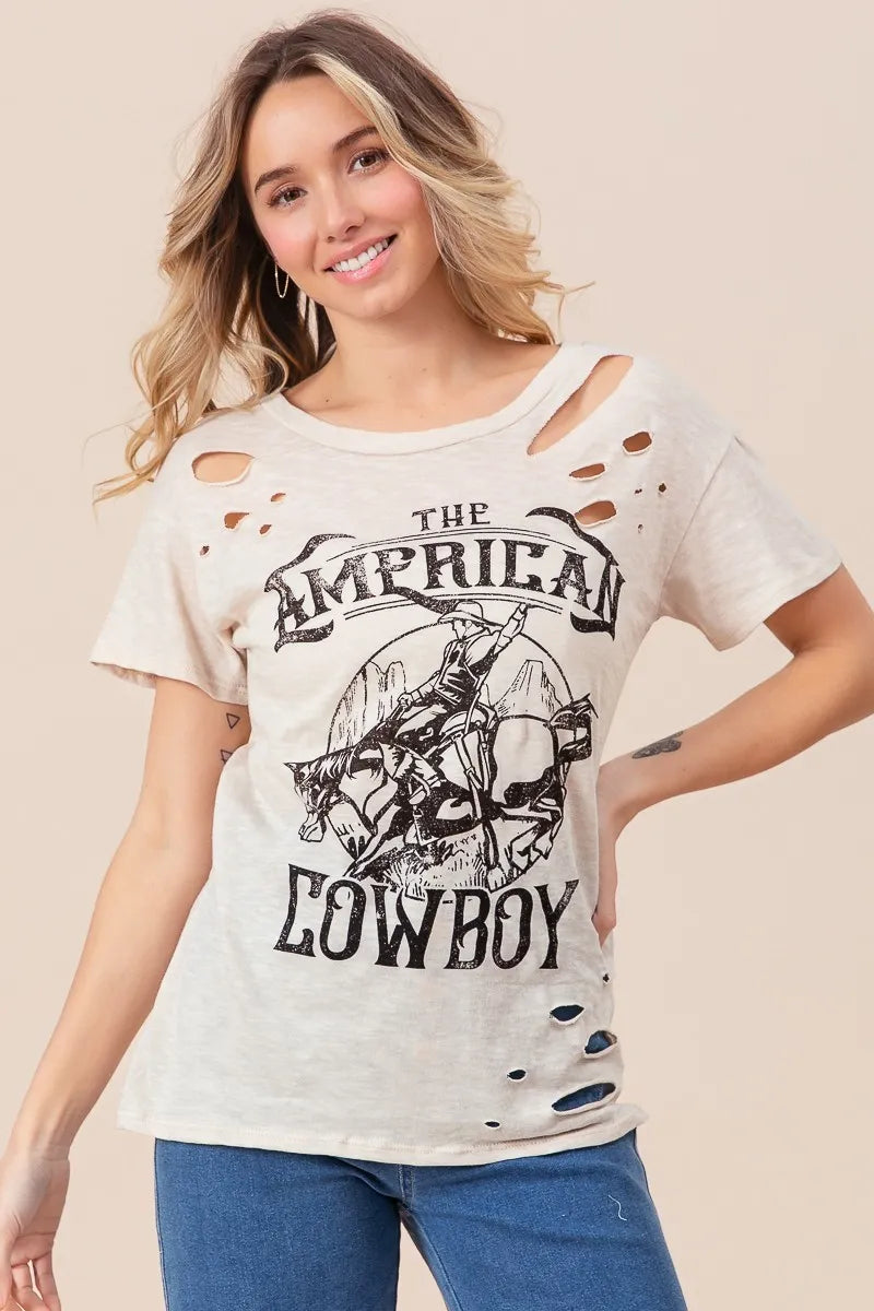 Image of BiBi Cotton Slub Laser Top American Cow Boy Graphic | Queeble.shop