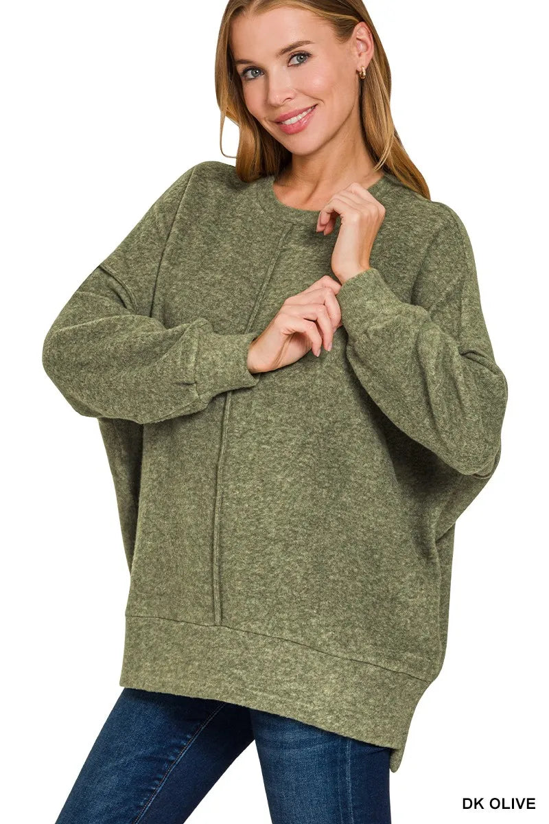 Image of Zenana Brushed Melange Hacci Oversized Sweater | Queeble.shop