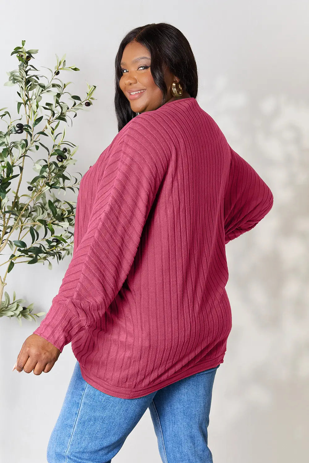 Image of Basic Bae Full Size Ribbed Cocoon Cardigan | Queeble.shop