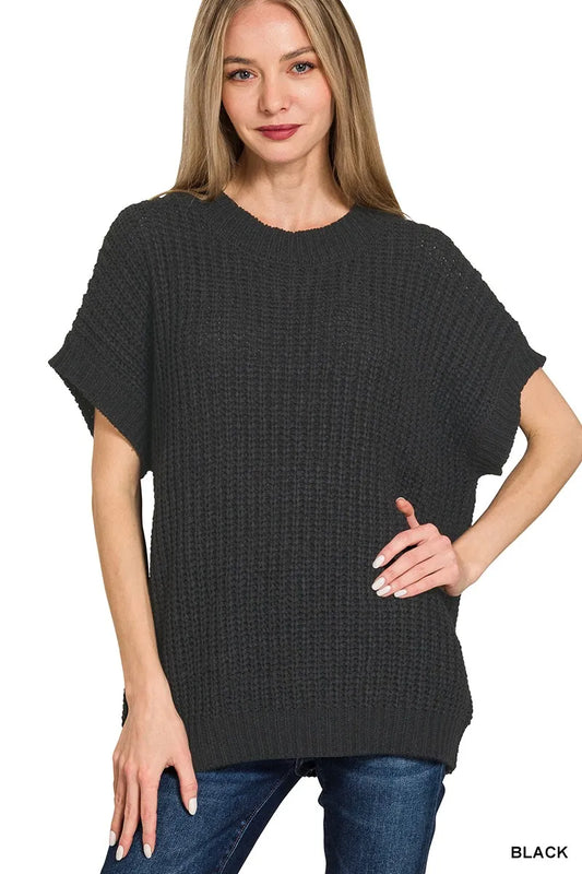 Image of Zenana Short Sleeve Round Neck Sweater | Queeble.shop