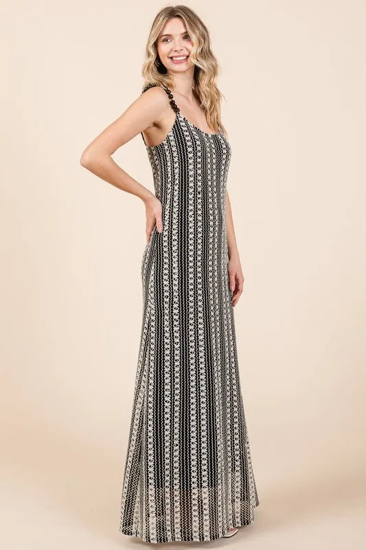 Image of GeeGee Plus Size Striped Scoop Neck Beaded Strap Maxi Cami Dress | Queeble.shop