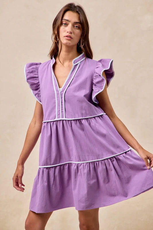 Image of BiBi Gameday Theme Contrast Binding Ruffled Dress | Queeble.shop
