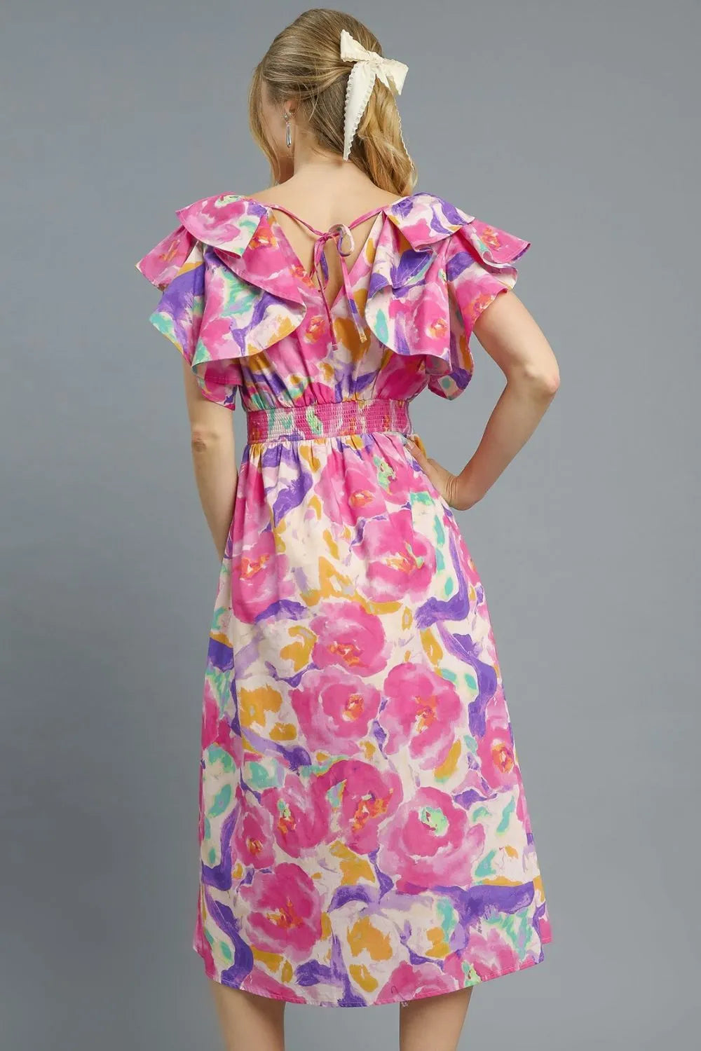 Image of Umgee Floral Ruffled Cap Sleeve Midi Dress | Queeble.shop