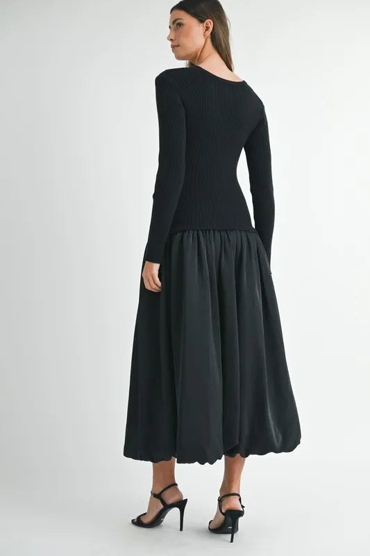 Image of MABLE Ribbed Poplin Mix Midi Sweater Dress | Queeble.shop
