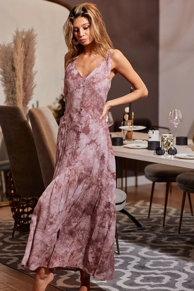Image of BiBi Tie-Dye Sleeveless V-Neck Dress | Queeble.shop