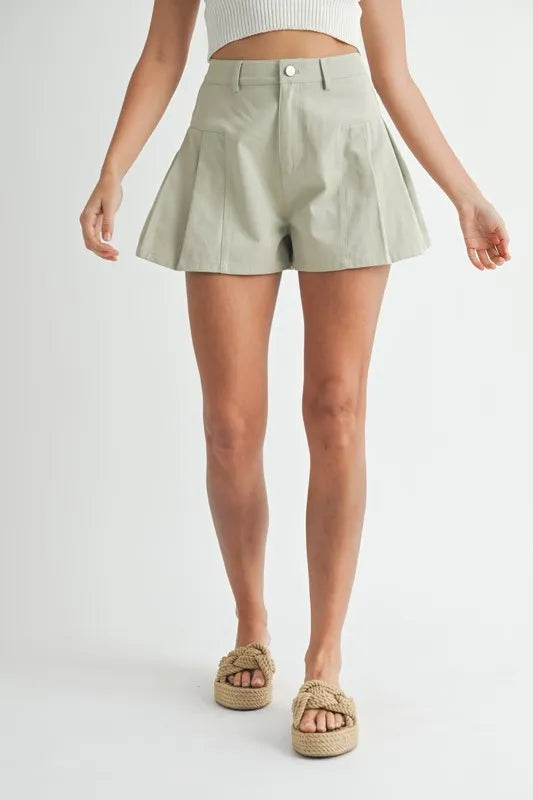 Image of MABLE Pleated High Waist Twill Shorts | Queeble.shop