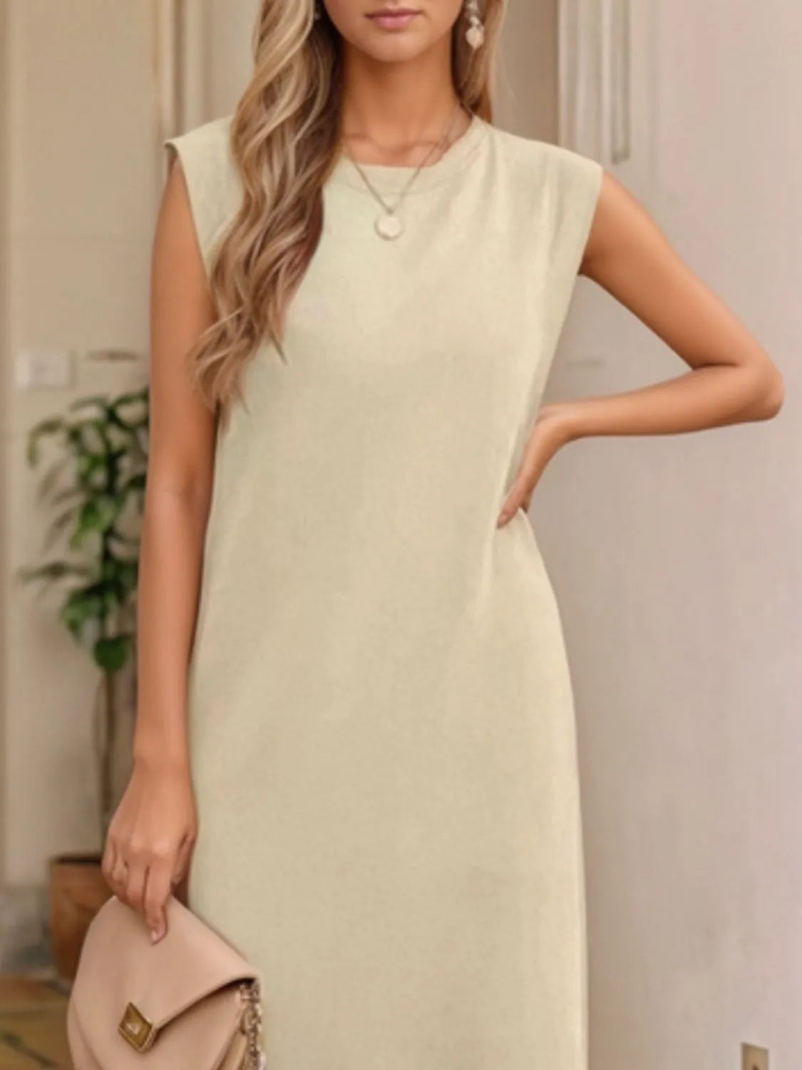 Image of Full Size Slit Round Neck Sleeveless Maxi Tank Dress Plus Size | Queeble.shop