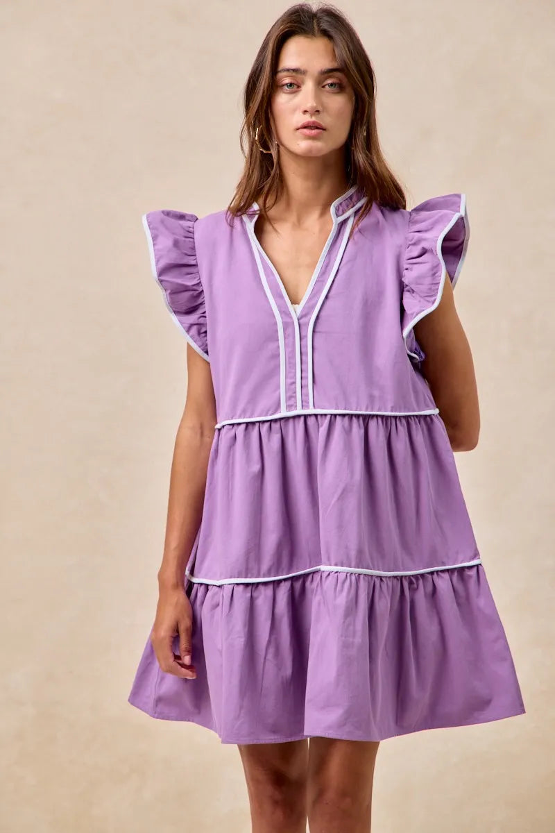 Image of BiBi Gameday Theme Contrast Binding Ruffled Dress | Queeble.shop