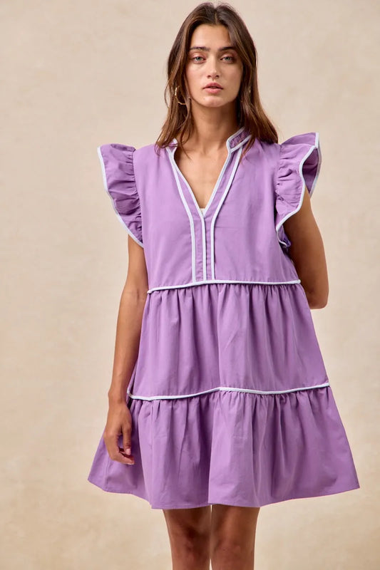 Image of BiBi Gameday Theme Contrast Binding Ruffled Dress | Queeble.shop