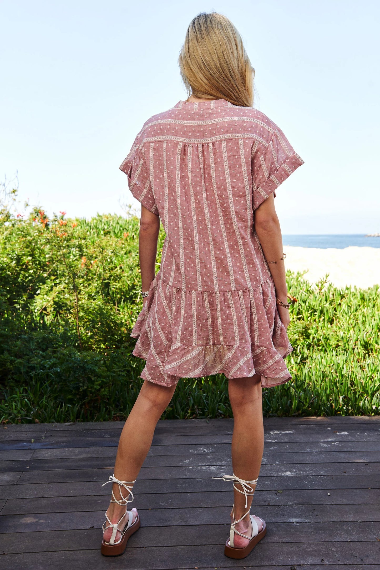 Image of Davi & Dani Embroidery V Neck Short Sleeve Ruffled Mini Dress | Queeble.shop