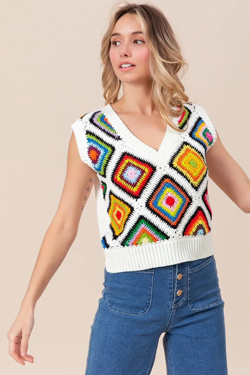 Image of BiBi Diamond Granny Square Sweater Vest | Queeble.shop