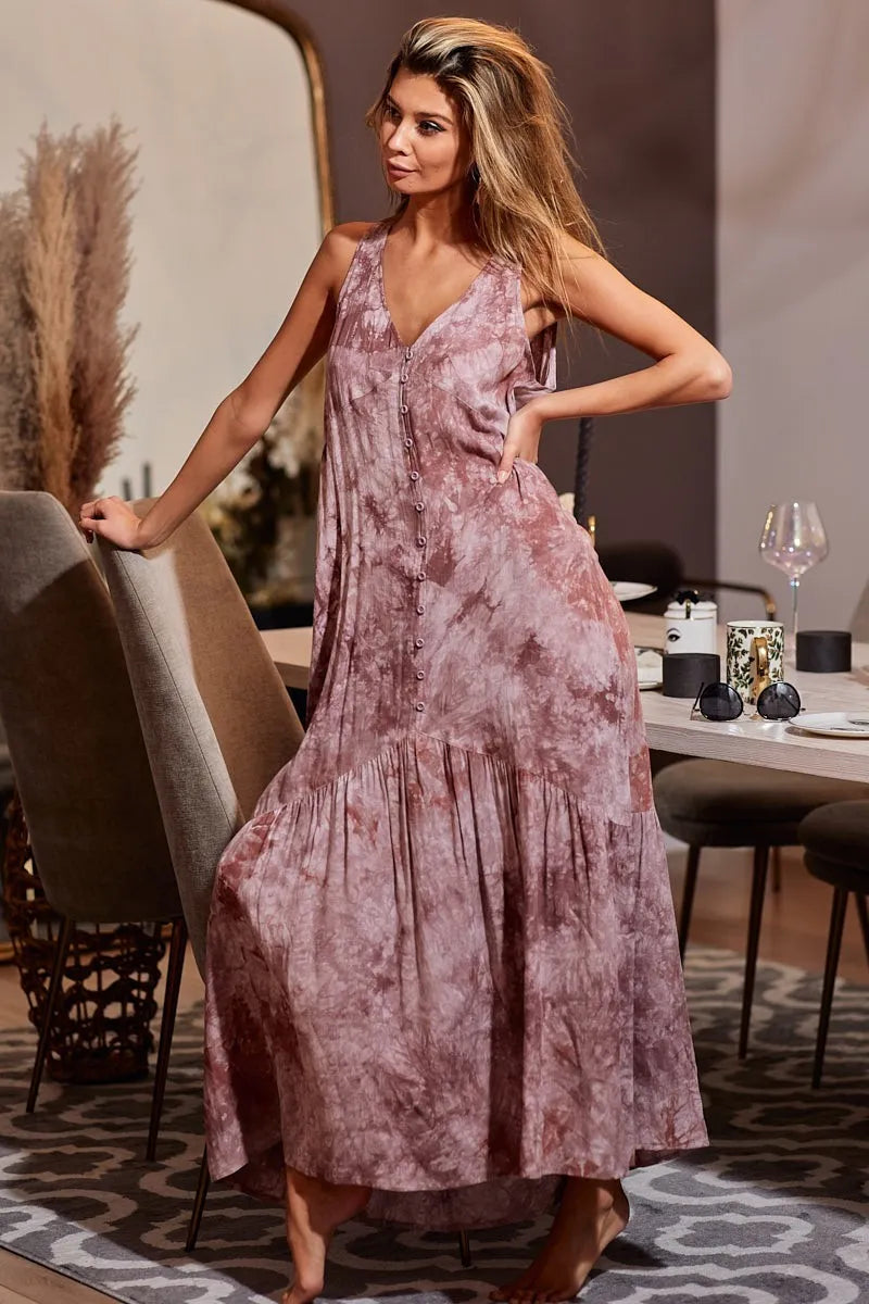 Image of BiBi Tie-Dye Sleeveless V-Neck Dress | Queeble.shop