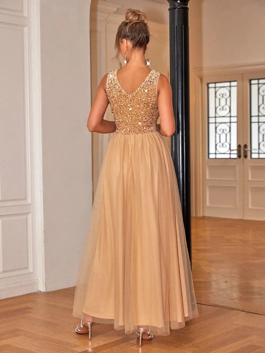 Image of Sequin V-Neck Sleeveless Dress | Queeble.shop