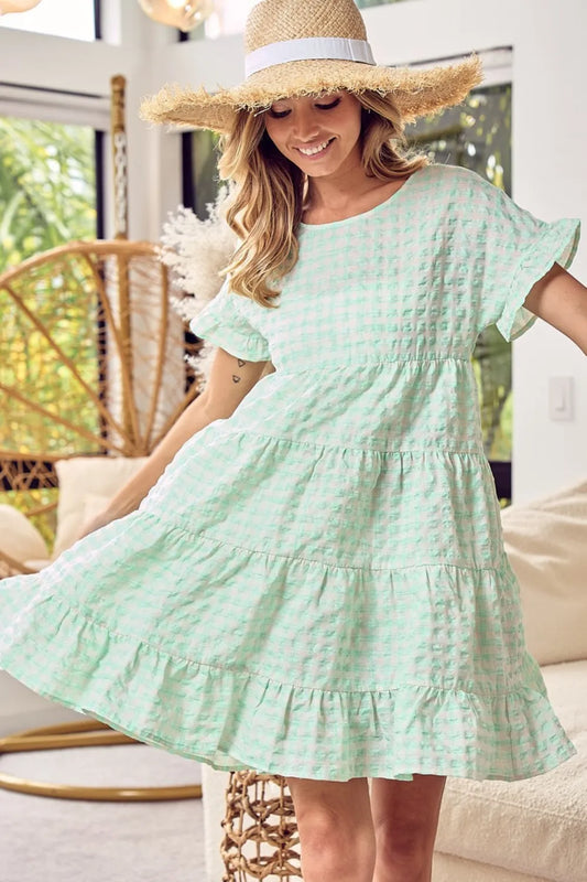 Image of BiBi Ruffled Hem Short Sleeve Tiered Dress | Queeble.shop