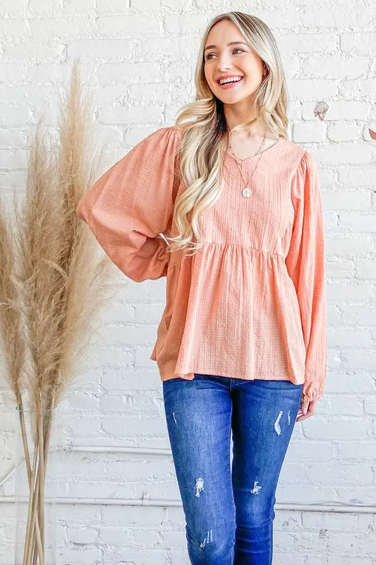 Image of And The Why Textured V Neck Blouse Top | Queeble.shop