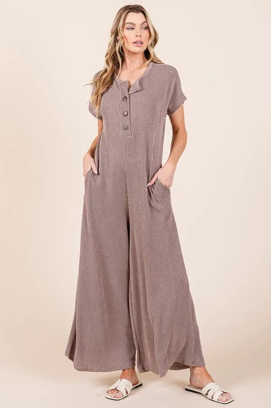 Image of BOMBOM Rib Knit Jumpsuit with Button Detail | Queeble.shop
