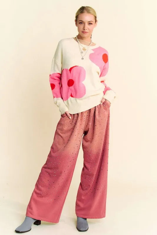 Image of Davi & Dani Rhinestone Drawstring Wide Leg Pants | Queeble.shop