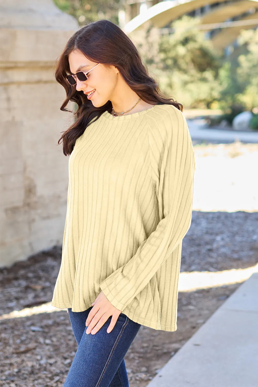Image of Basic Bae Full Size Ribbed Round Neck Long Sleeve Knit Top | Queeble.shop