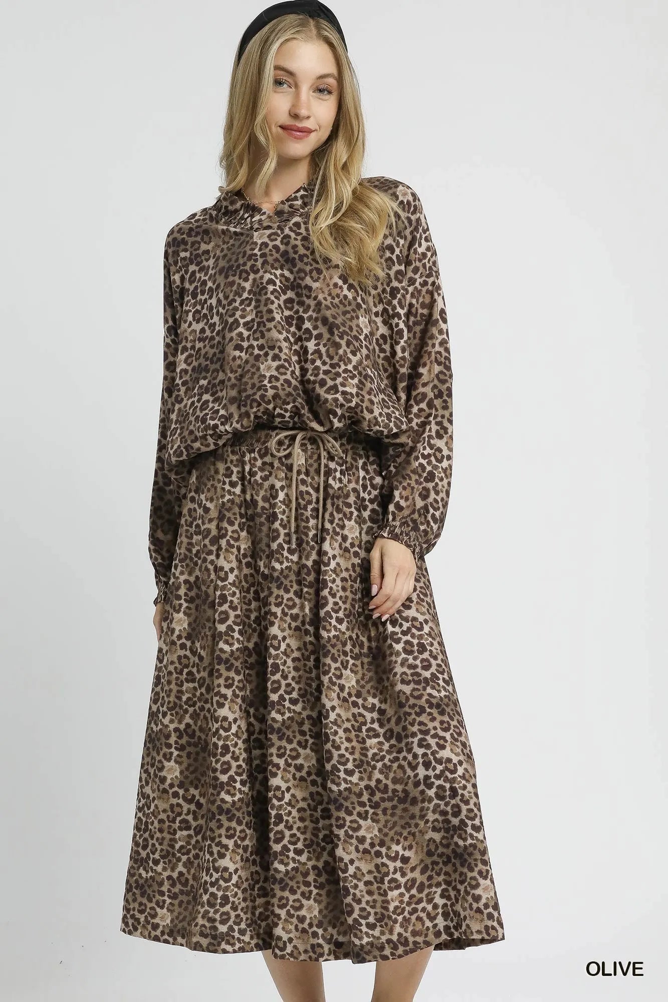 Image of Umgee Drawstring Leopard Midi Skirt | Queeble.shop