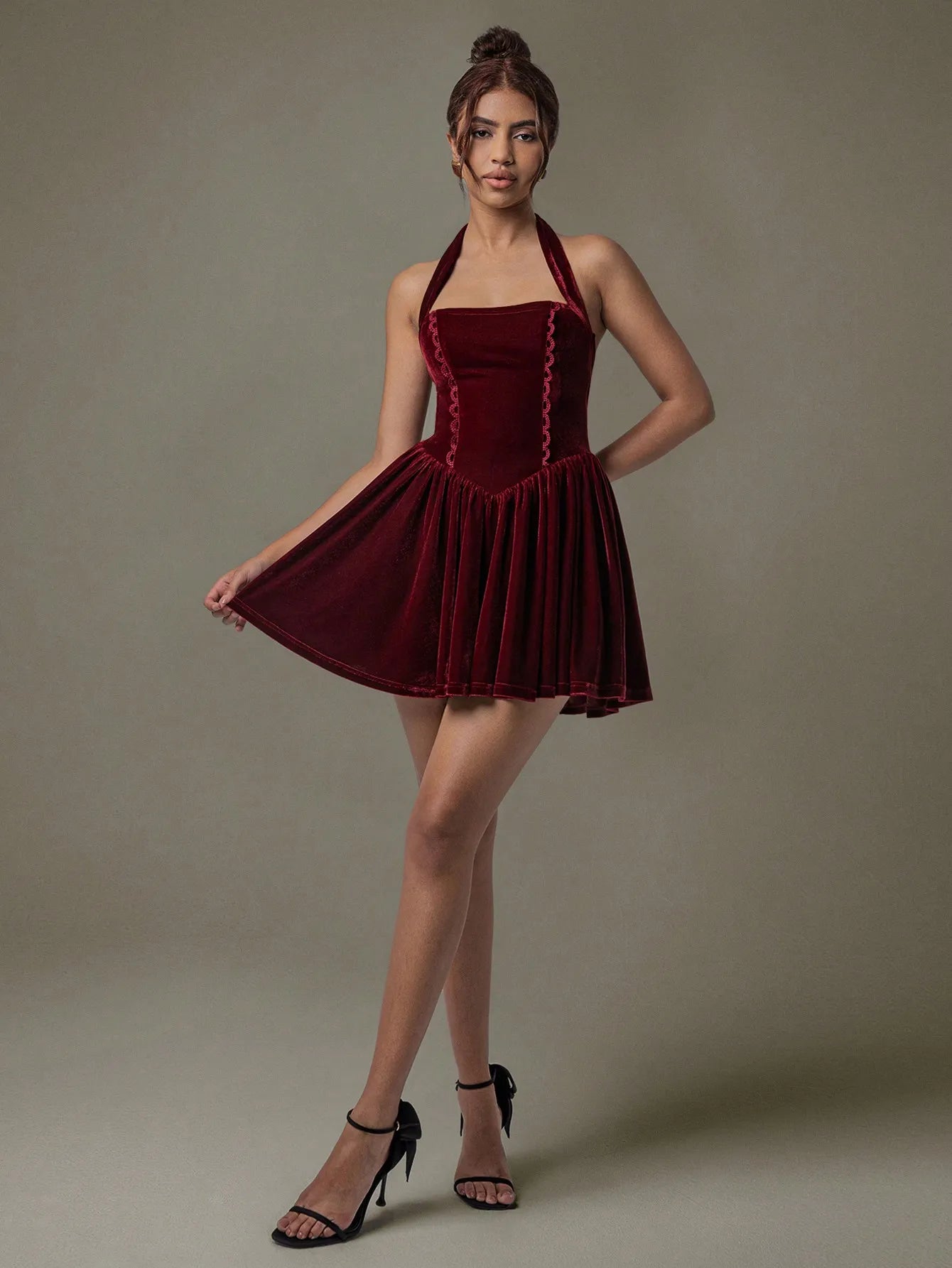 Image of Velvet Halter Skater Dress | Queeble.shop