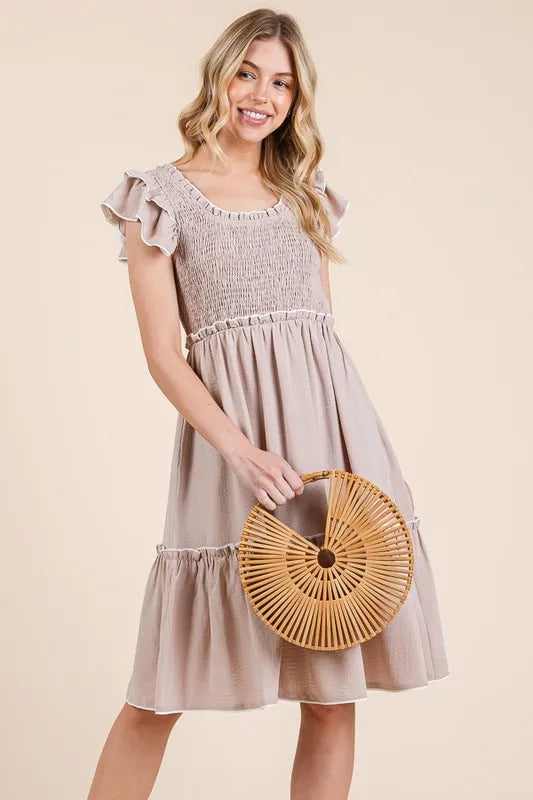 Image of Lime 'N' Chili Ruffle Trim Smocked Dress with Contrast | Queeble.shop