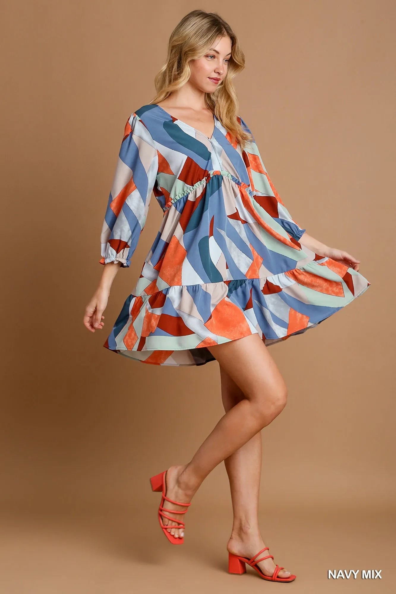 Image of Umgee Abstract V-Neck Tiered Printed Dress | Queeble.shop