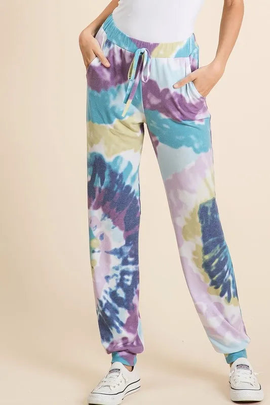 Image of BiBi Tie Dye French Terry Casual Pants | Queeble.shop