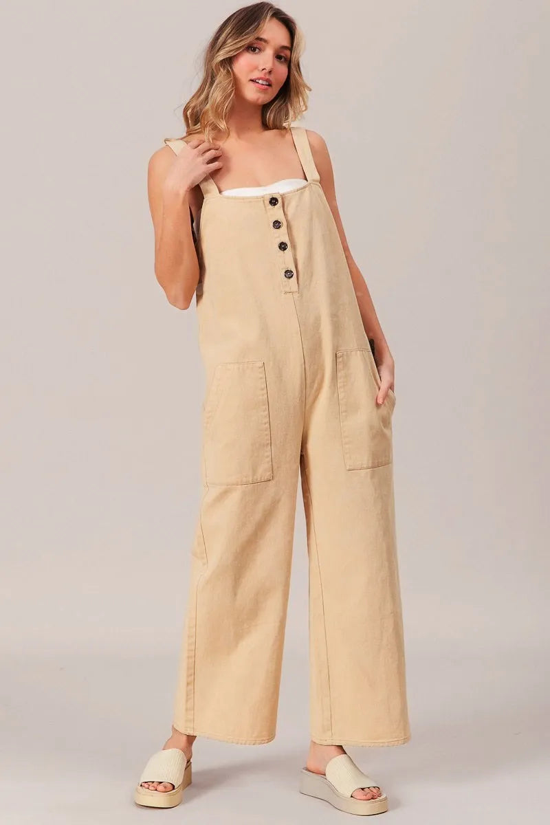 Image of BiBi Washed Denim Buttoned Overall Jumpsuit | Queeble.shop